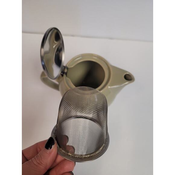 Bee House Tea Pot Green Ceramic Metal Japan Removable Infuser Strainer EUC - Picture 4 of 9